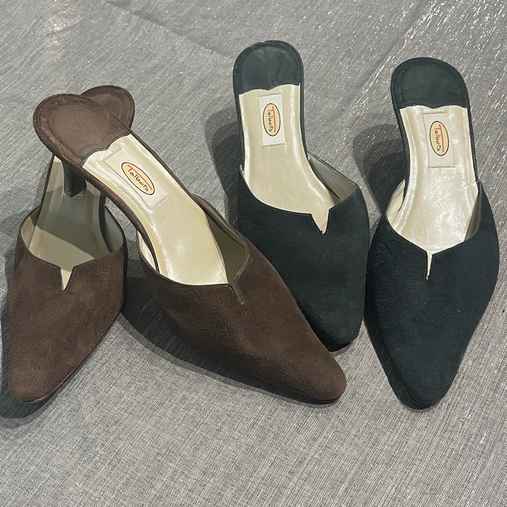 Talbots Navy Blue & Brown Suede Vintage Mules 2 pair